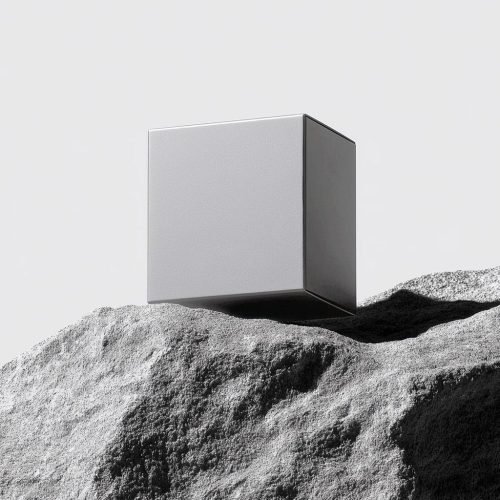 Blank Square Box on a grey rock with hard shadows