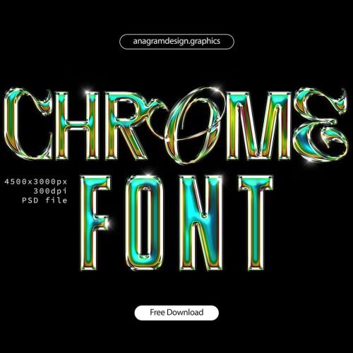 Text with a chrome iridescent effect on it