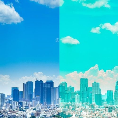 Tokyo Skyline with blue sky and anime filter