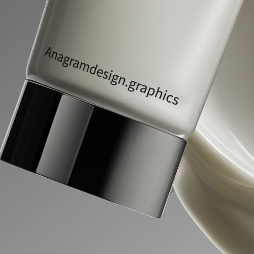 Close up on a cream tube Mockup on a gray background floating in the air