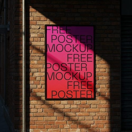 Poster on a brick wall, sunlight shadows