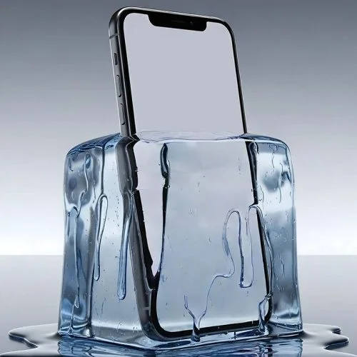 blank iPhone inside an Ice Block