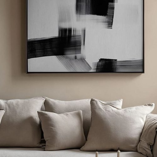 close up on a Free Painting Mockup on a wall in a living room
